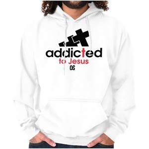 Brisco Brands Punny Christian Addicted to Jesus Hoodie Sweatshirt Women Men(White)
