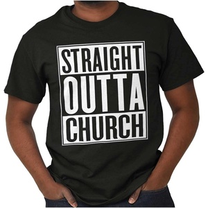 Brisco Brands Straight Outta Church Religious Graphic T Shirt Men or Women(Black)
