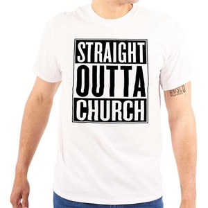 Brisco Brands Straight Outta Church Religious Graphic T Shirt Men or Women(White)