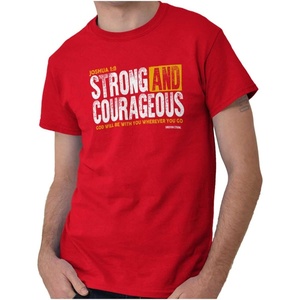 Brisco Brands Strong Courageous with God Scripture Mens Graphic T Shirt Tees(Garnet)