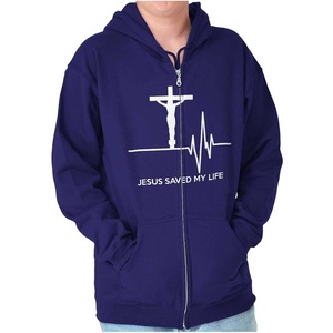 Christian Strong Jesus Saved My Life Crucifix Zip Up Hoodie Mens Womens Purple