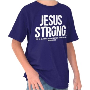 Jesus Strong Philippians 4:13 Bible Crewneck T Shirts Boy Girl(Purple)