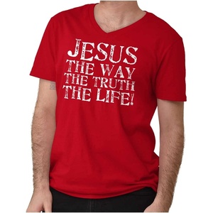 Jesus The Way Truth Life Christian V-Neck T Shirts Men Women, Cherry Red, L