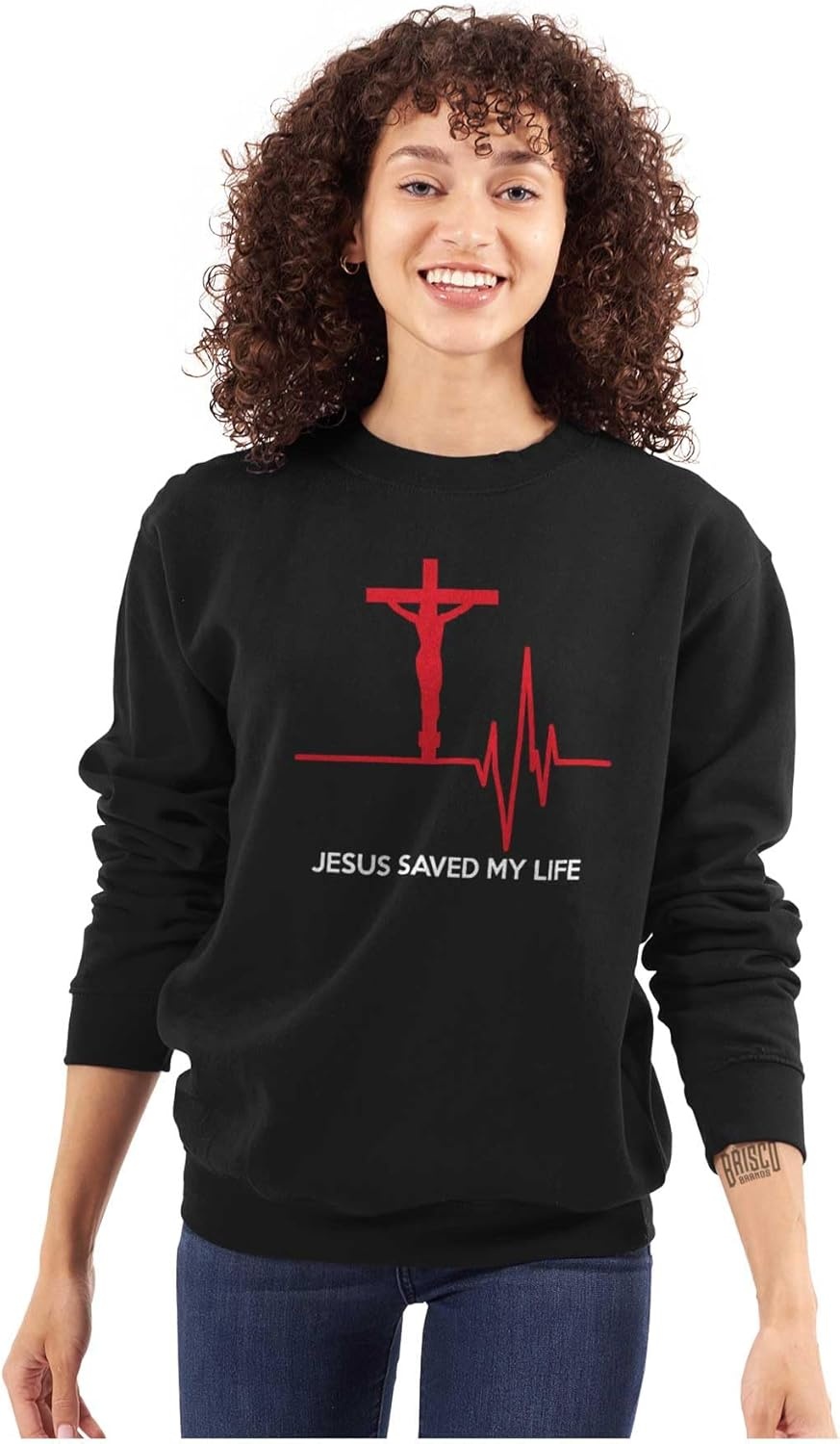image:imageBrisco Brands Jesus Saved My Life Crucifix Sweatshirt for Men or WomenBlack