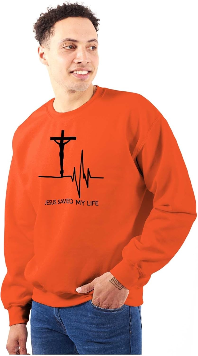 image:imageBrisco Brands Jesus Saved My Life Crucifix Sweatshirt for Men or WomenOrange