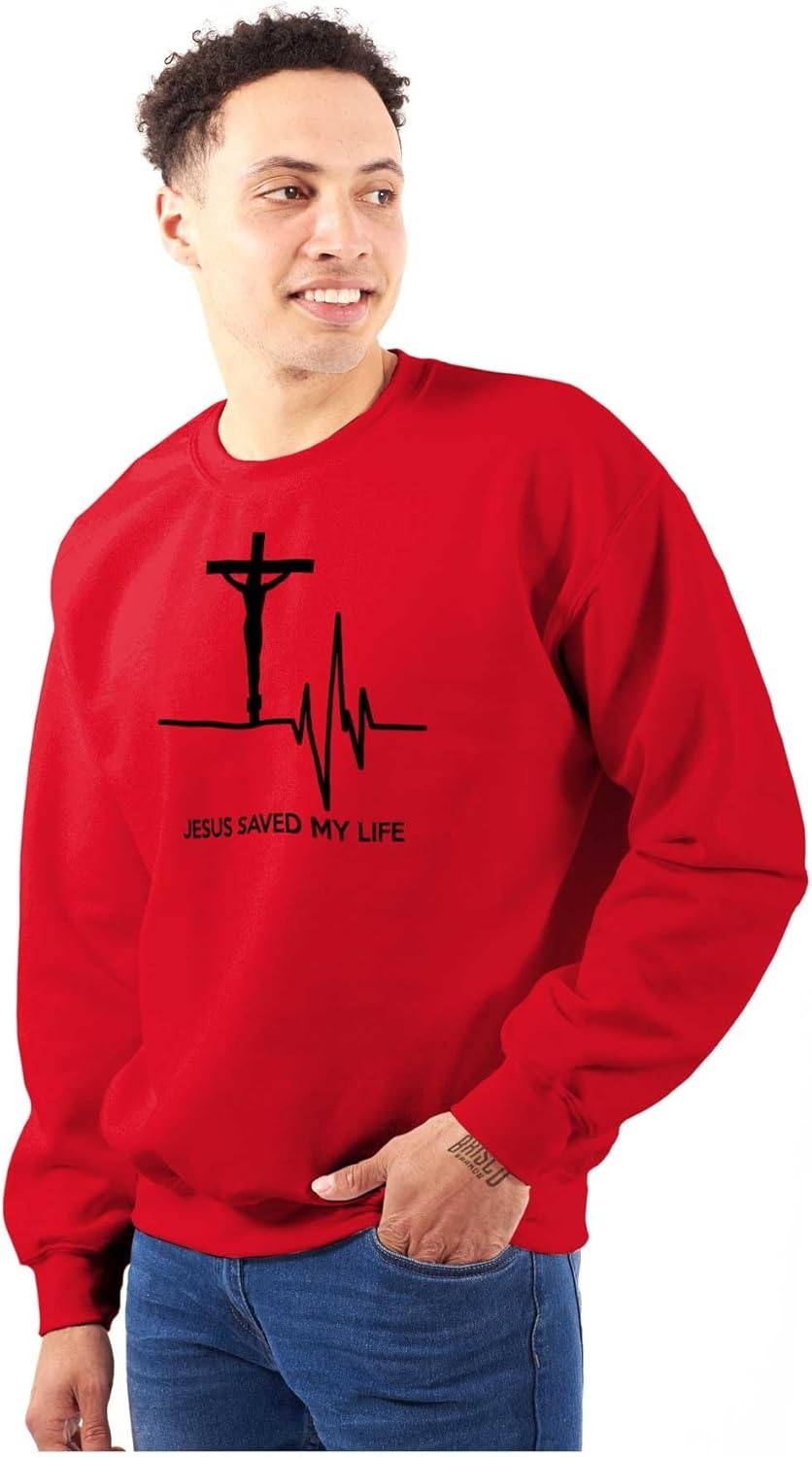image:imageBrisco Brands Jesus Saved My Life Crucifix Sweatshirt for Men or WomenRed