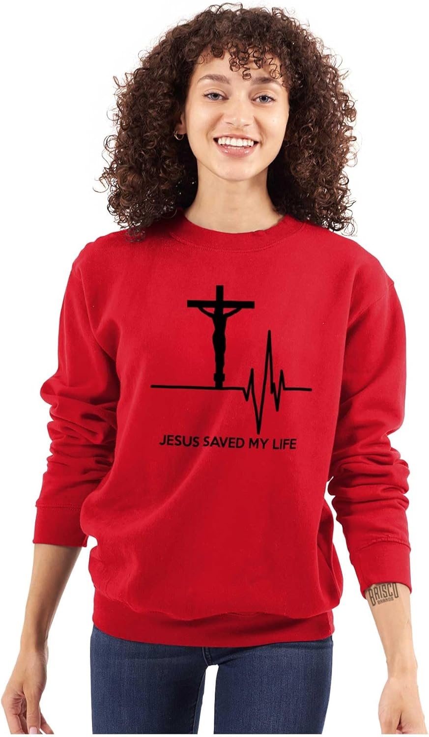 image:imageBrisco Brands Jesus Saved My Life Crucifix Sweatshirt for Men or WomenRed