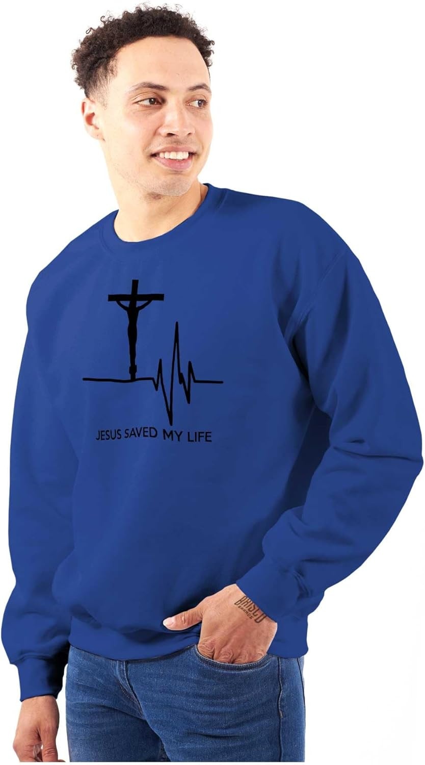 image:imageBrisco Brands Jesus Saved My Life Crucifix Sweatshirt for Men or WomenRoyal