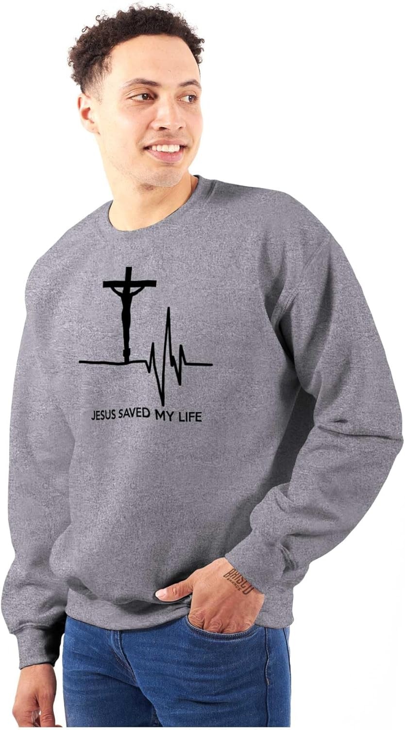 image:imageBrisco Brands Jesus Saved My Life Crucifix Sweatshirt for Men or WomenSport Grey