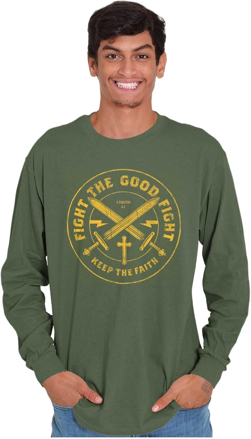 image:imageBrisco Brands Keep Faith Christian Bible Scripture Mens Long Sleeve Tee T ShirtMilitary Green