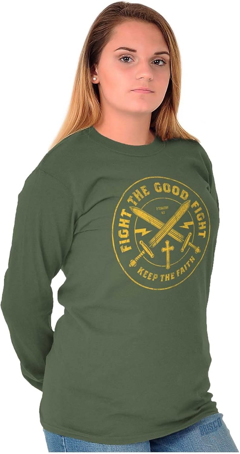 image:imageBrisco Brands Keep Faith Christian Bible Scripture Mens Long Sleeve Tee T ShirtMilitary Green