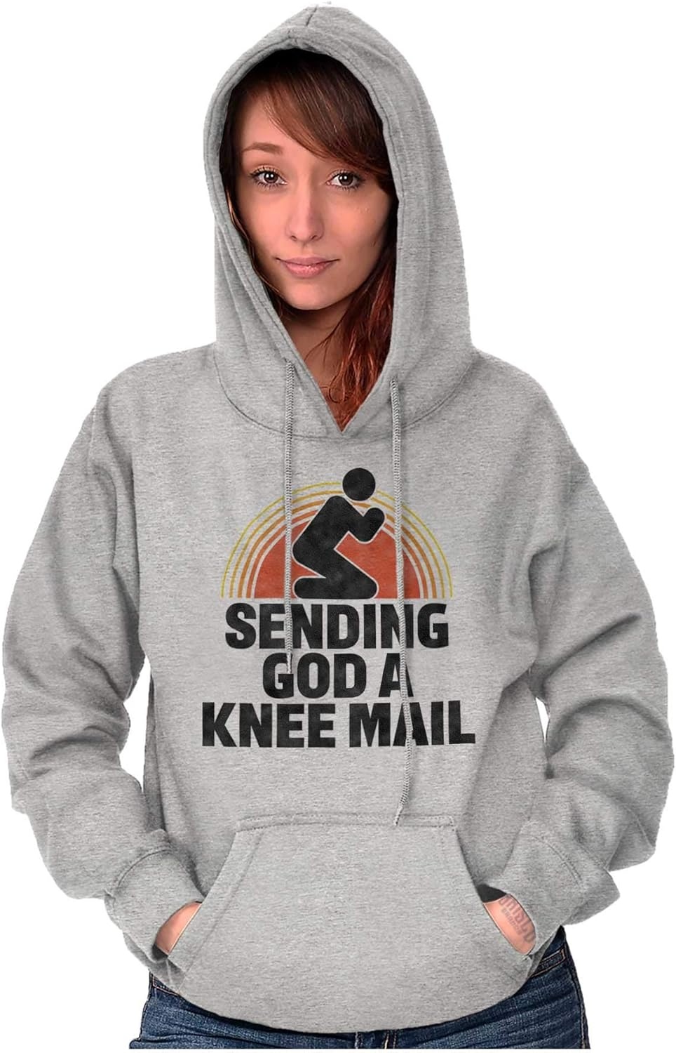 image:imageBrisco Brands Sending God A Knee Mail Christian Hoodie Sweatshirt Women MenSport Grey