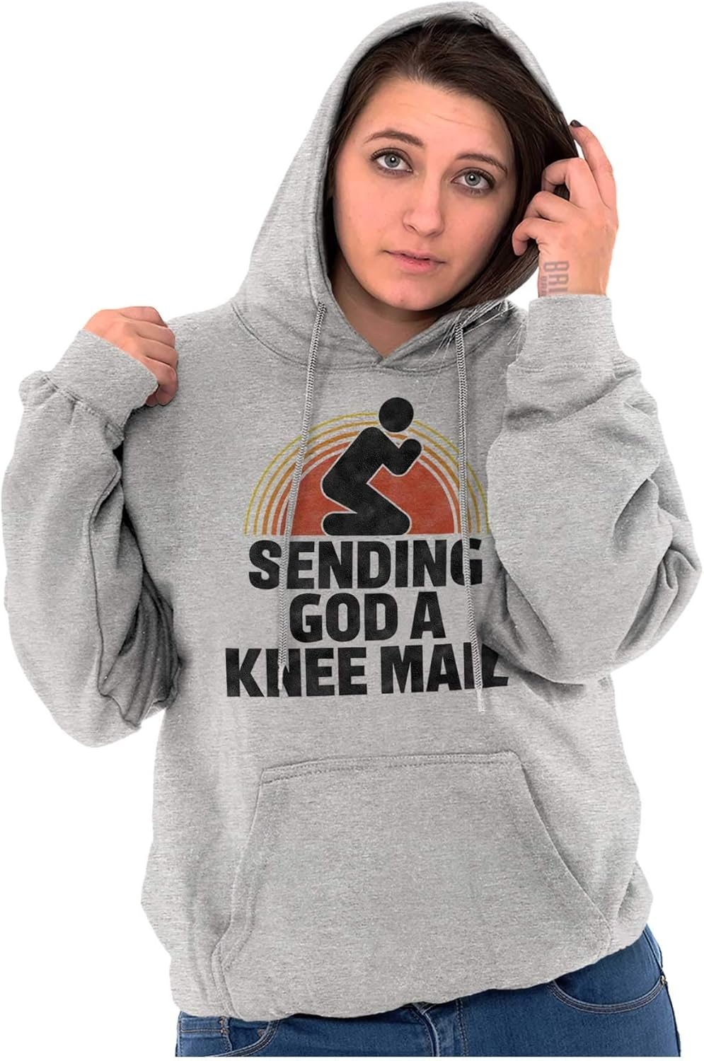 image:imageBrisco Brands Sending God A Knee Mail Christian Hoodie Sweatshirt Women MenSport Grey
