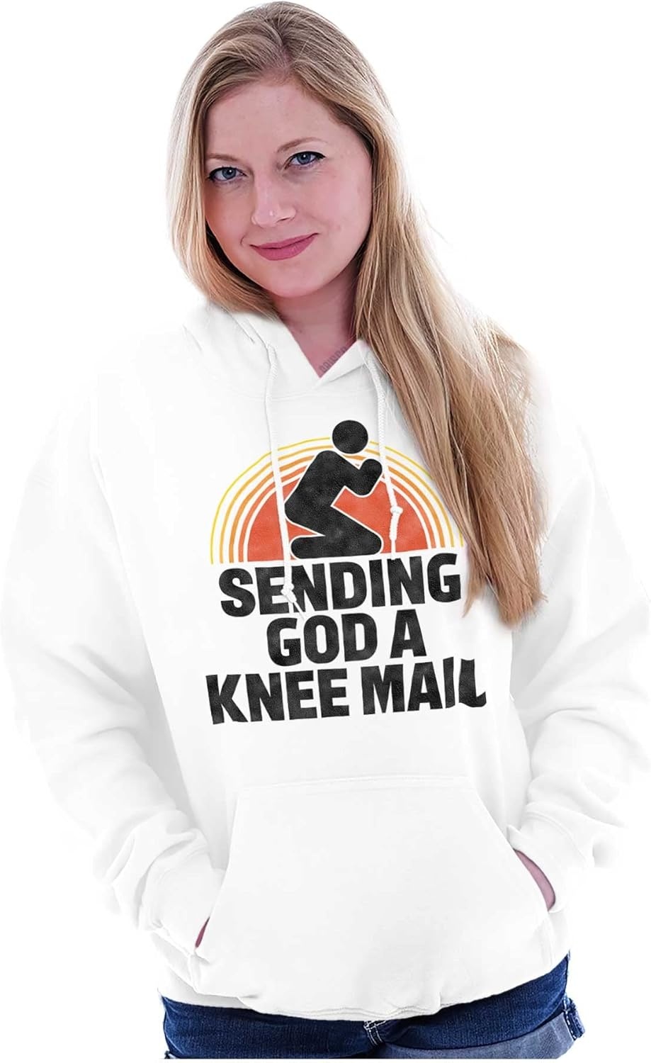 image:imageBrisco Brands Sending God A Knee Mail Christian Hoodie Sweatshirt Women MenWhite