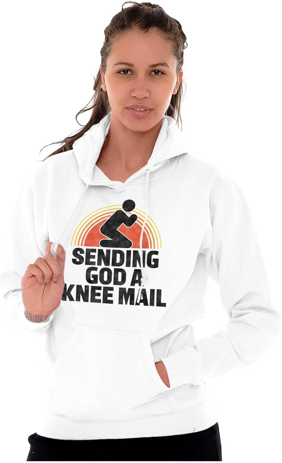 image:imageBrisco Brands Sending God A Knee Mail Christian Hoodie Sweatshirt Women MenWhite