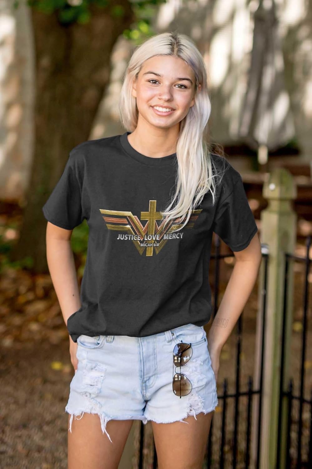 image:imageJustice Love Mercy Cross Micah 68 Womens Graphic T Shirt TeesBlack