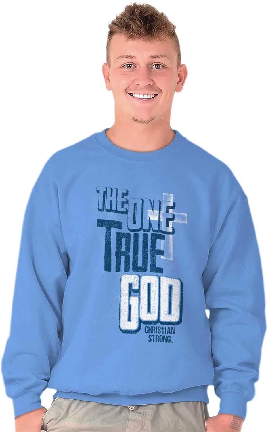 image:imageOne True God Christian Cross Mens Crewneck SweatshirtCarolina Blue