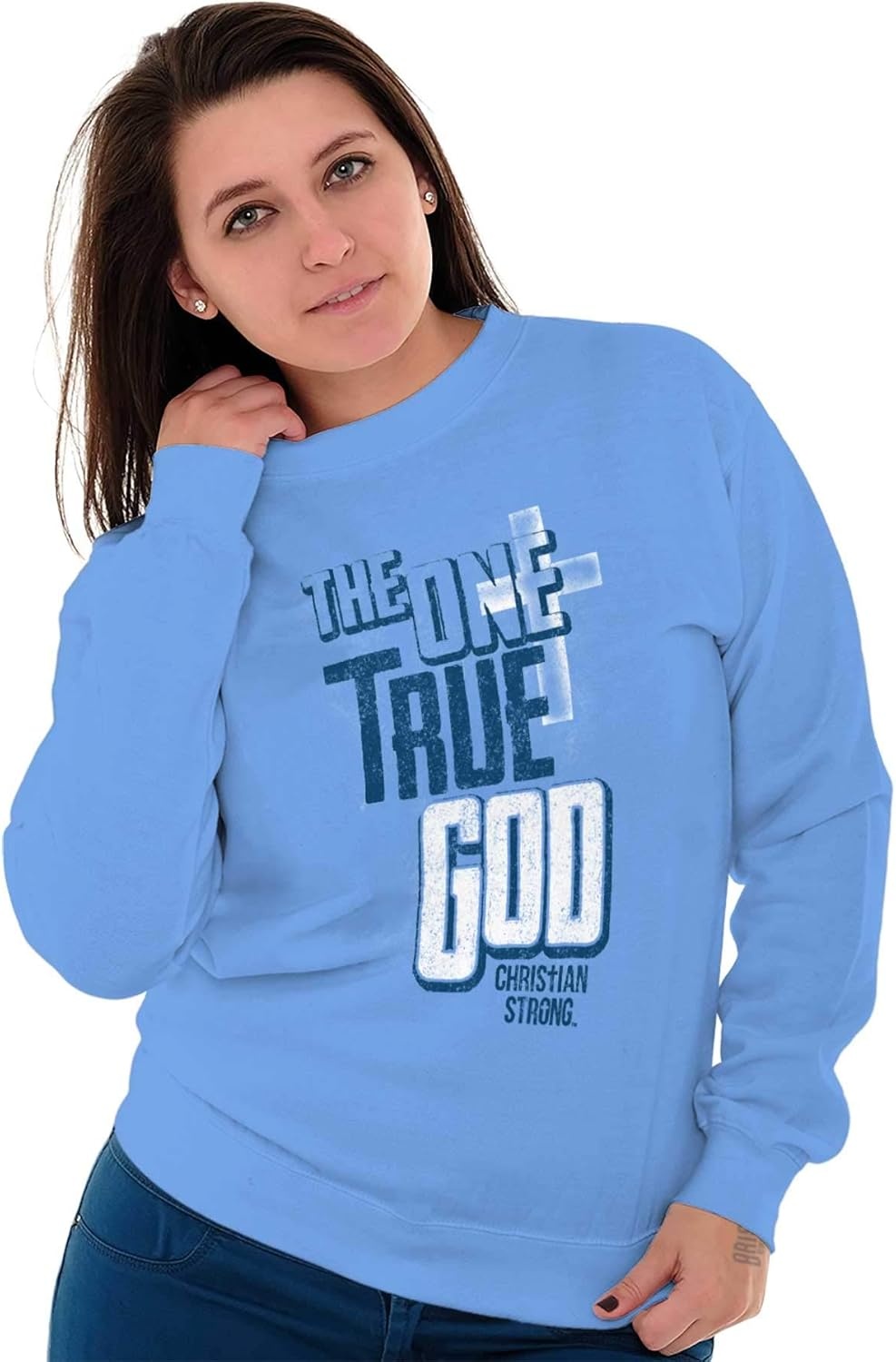 image:imageOne True God Christian Cross Mens Crewneck SweatshirtCarolina Blue