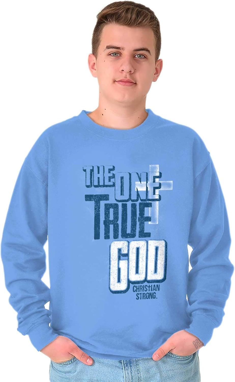 image:imageOne True God Christian Cross Mens Crewneck SweatshirtCarolina Blue