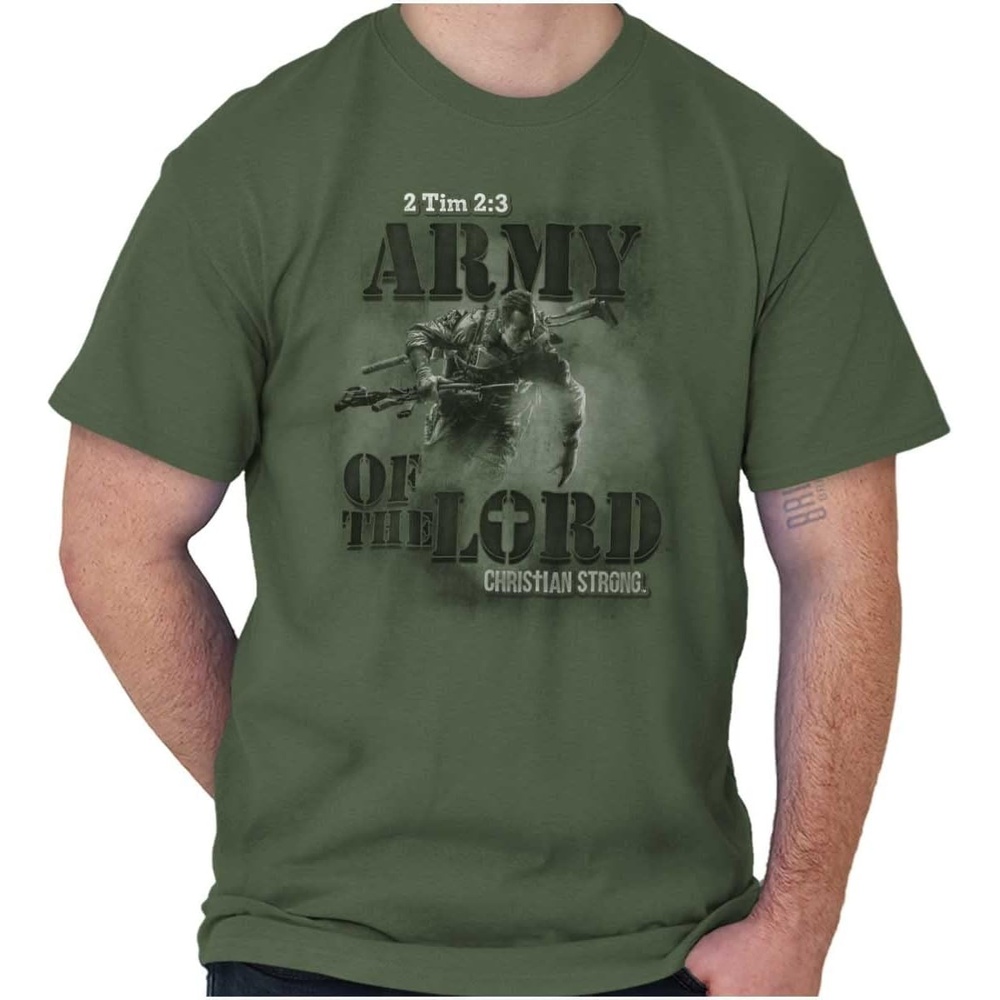 image:imageBrisco Brands Army of The Lord Religious Christian Mens Graphic T Shirt TeesMilitary Green