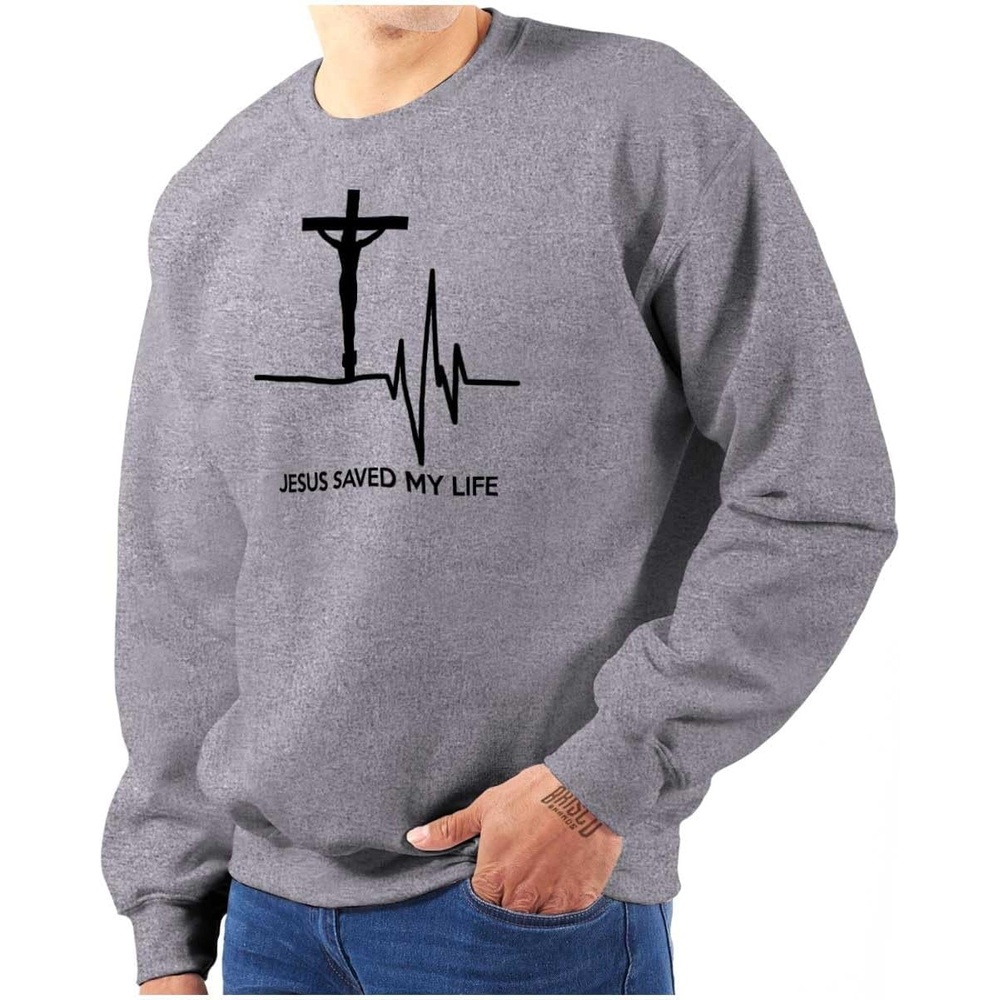 image:imageBrisco Brands Jesus Saved My Life Crucifix Sweatshirt for Men or WomenSport Grey