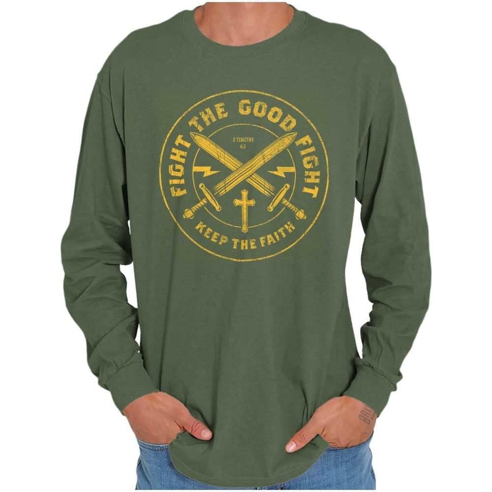 image:imageBrisco Brands Keep Faith Christian Bible Scripture Mens Long Sleeve Tee T ShirtMilitary Green