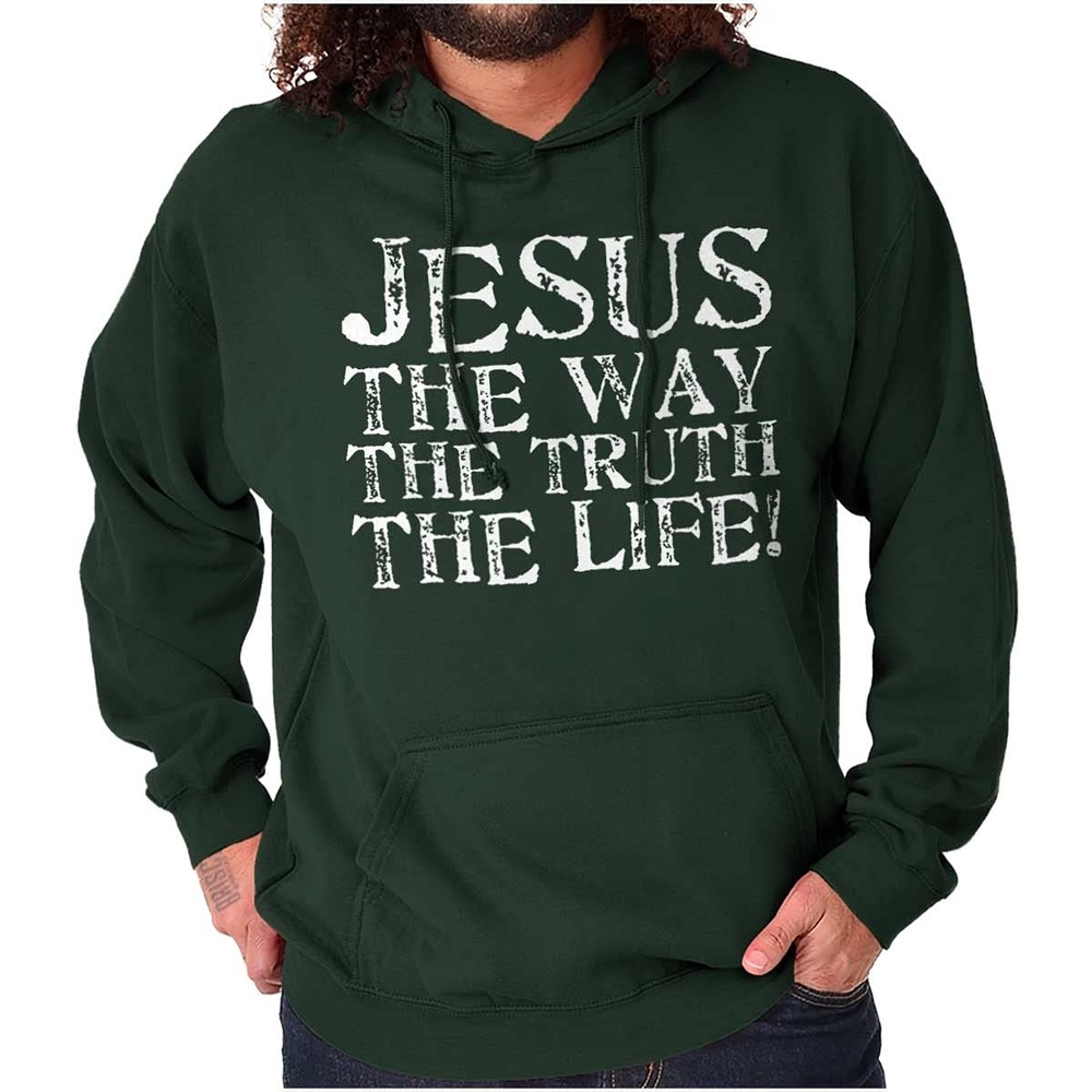 image:imageClassic Teaze Jesus The Way Truth Life Christian Hoodie Sweatshirt Women Men Forest Green Large