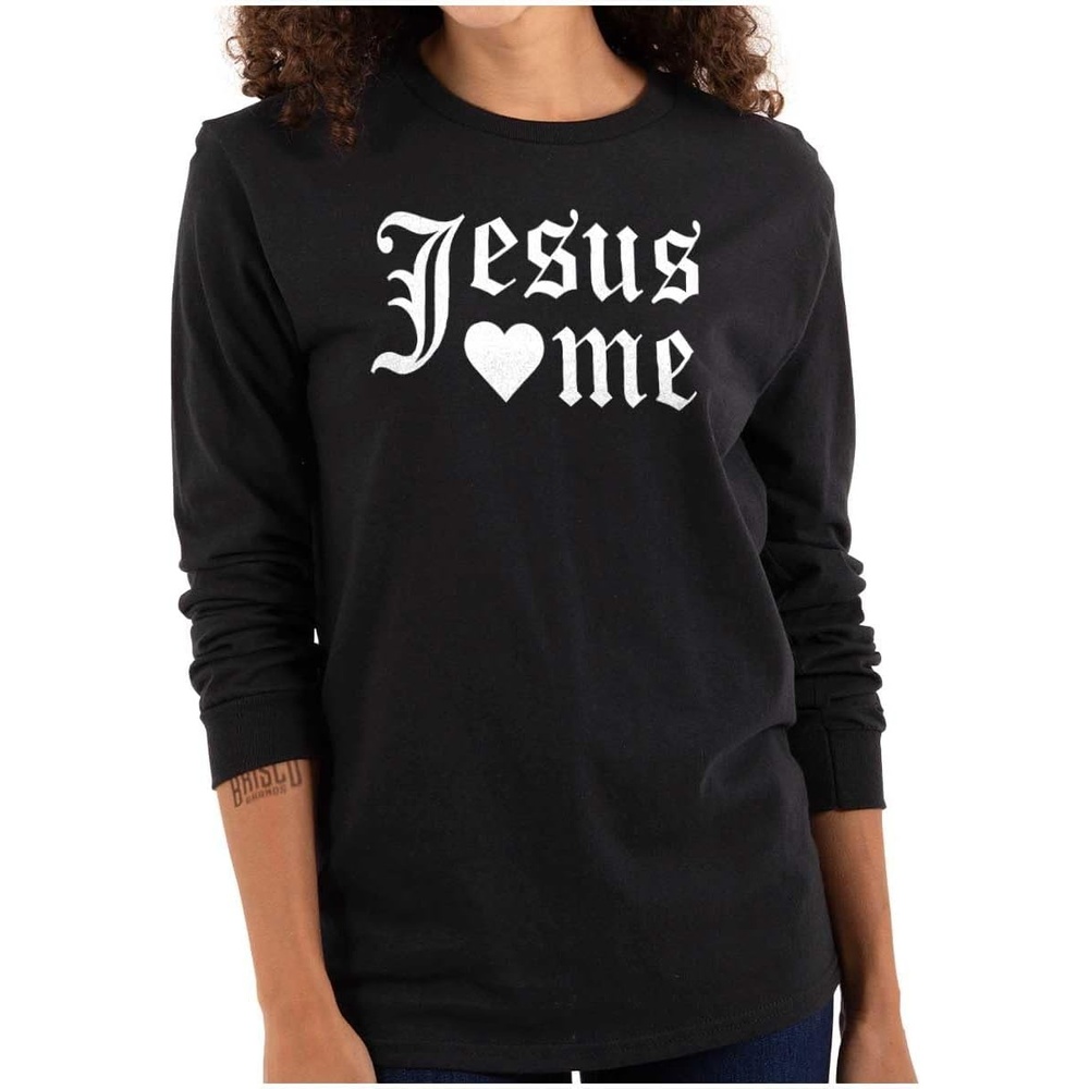 image:imageJesus Loves Me Religious Christian Womens Long Sleeve T ShirtBlack