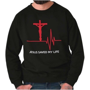 Brisco Brands Jesus Saved My Life Crucifix Sweatshirt for Men or Women(Black)