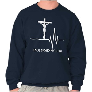 Brisco Brands Jesus Saved My Life Crucifix Sweatshirt for Men or Women(Navy)