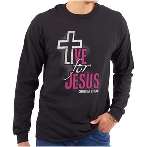 Christian Strong Live for Jesus Religious Faith Long Sleeve Tshirt Men Women(Black)