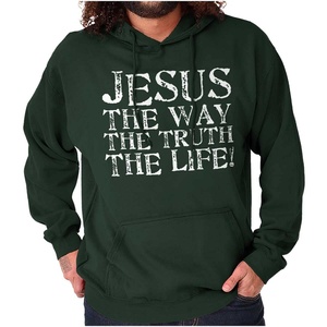 Classic Teaze Jesus The Way Truth Life Christian Hoodie Sweatshirt Women Men, Forest Green, Large