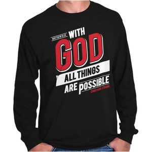 with God All Things are Possible Mens Long Sleeve Tee T Shirt(Black)