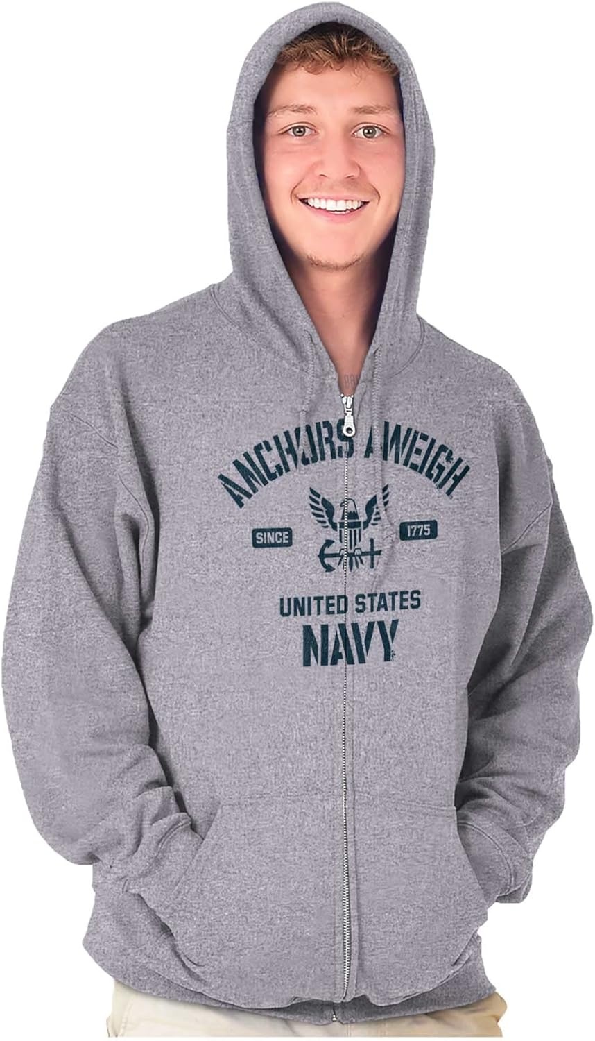 image:imageBrisco Brands Anchors Aweigh United States Navy Zip Up Hoodie Mens WomensSport Grey