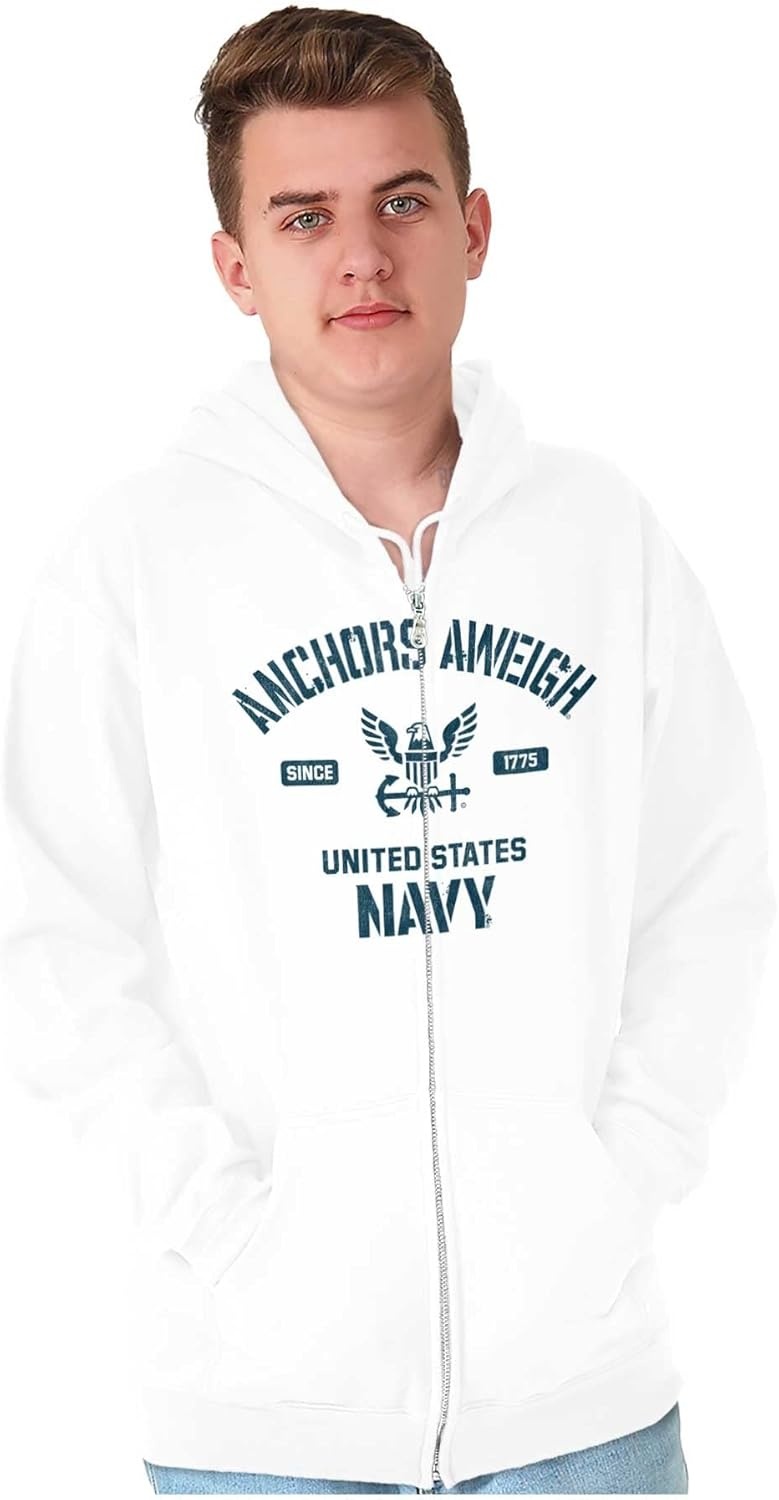 image:imageBrisco Brands Anchors Aweigh United States Navy Zip Up Hoodie Mens WomensWhite