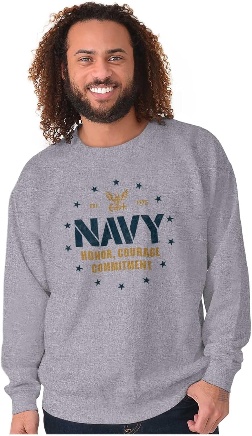 image:imageBrisco Brands Est 1775 Navy Honor Courage Commit Sweatshirt for Men or WomenSport Grey