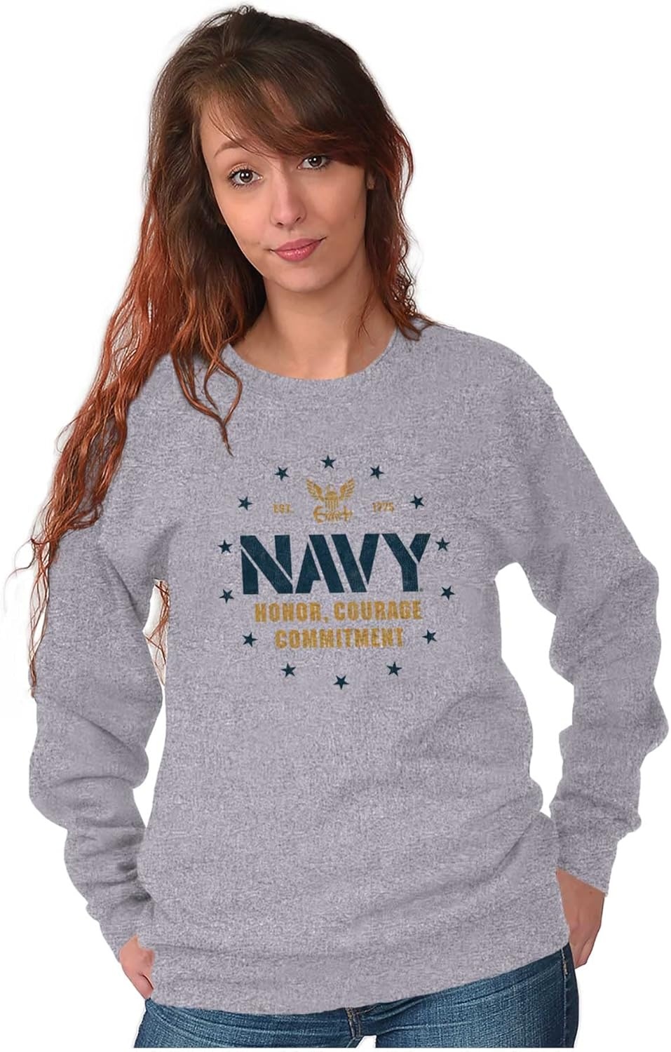 image:imageBrisco Brands Est 1775 Navy Honor Courage Commit Sweatshirt for Men or WomenSport Grey