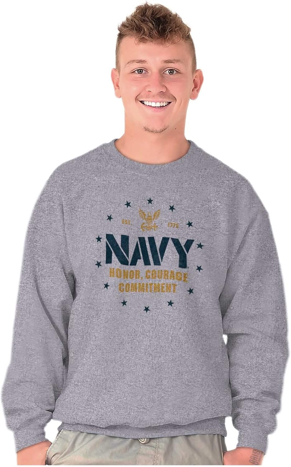 image:imageBrisco Brands Est 1775 Navy Honor Courage Commit Sweatshirt for Men or WomenSport Grey