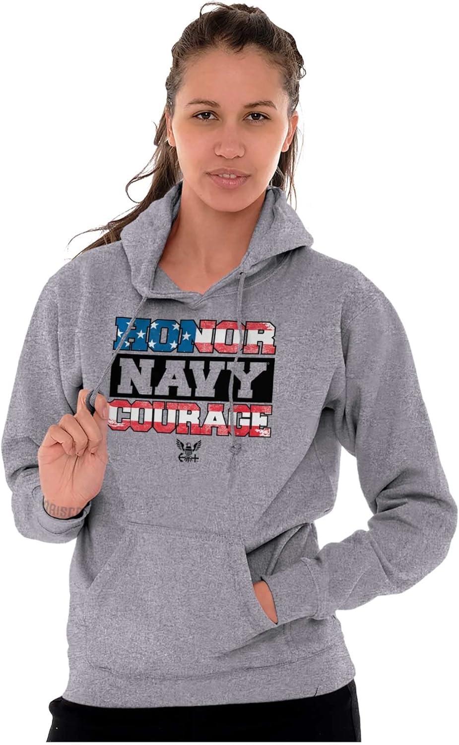 image:imageBrisco Brands Honor Navy Courage American Flag Hoodie Sweatshirt Women MenSport Grey