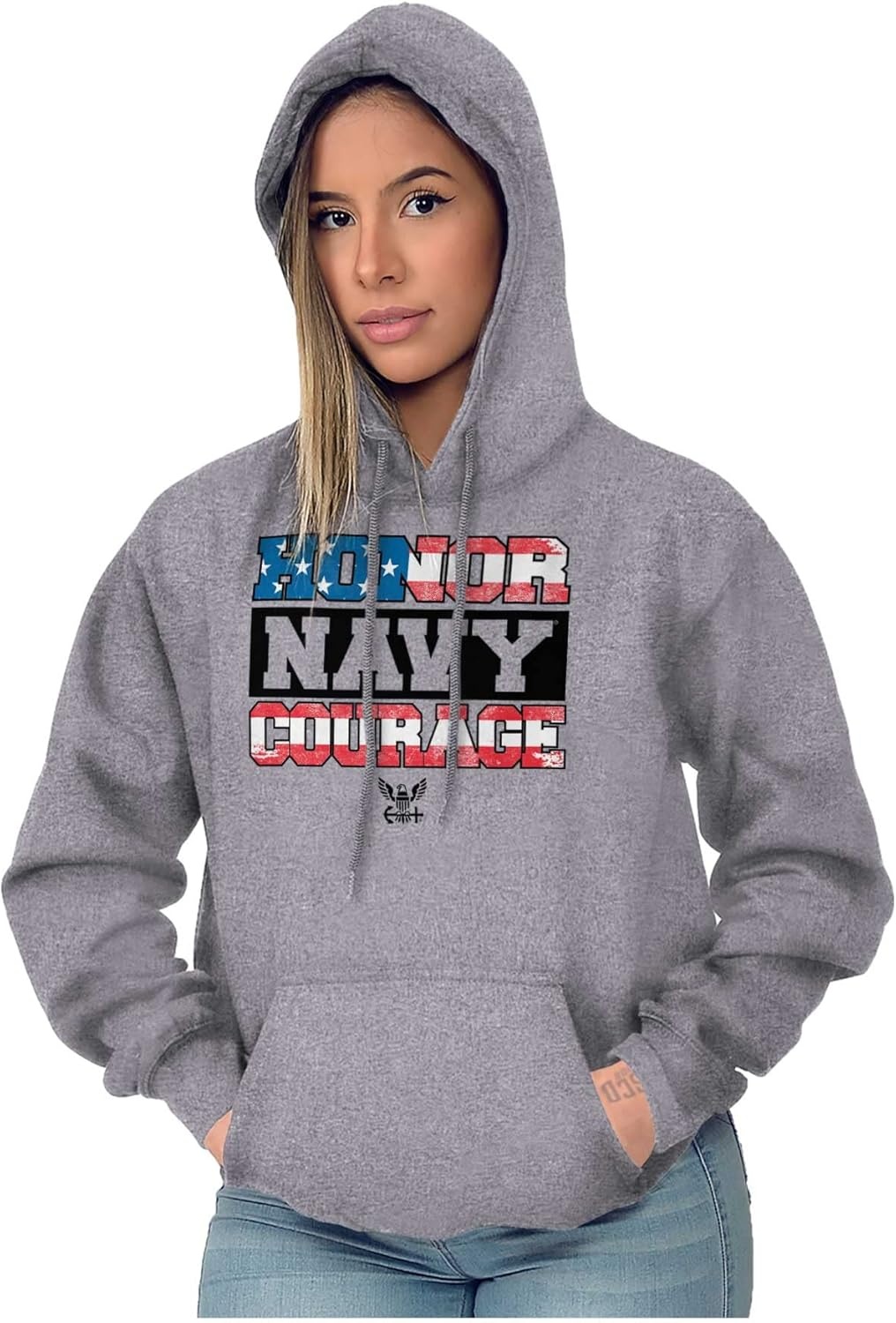 image:imageBrisco Brands Honor Navy Courage American Flag Hoodie Sweatshirt Women MenSport Grey