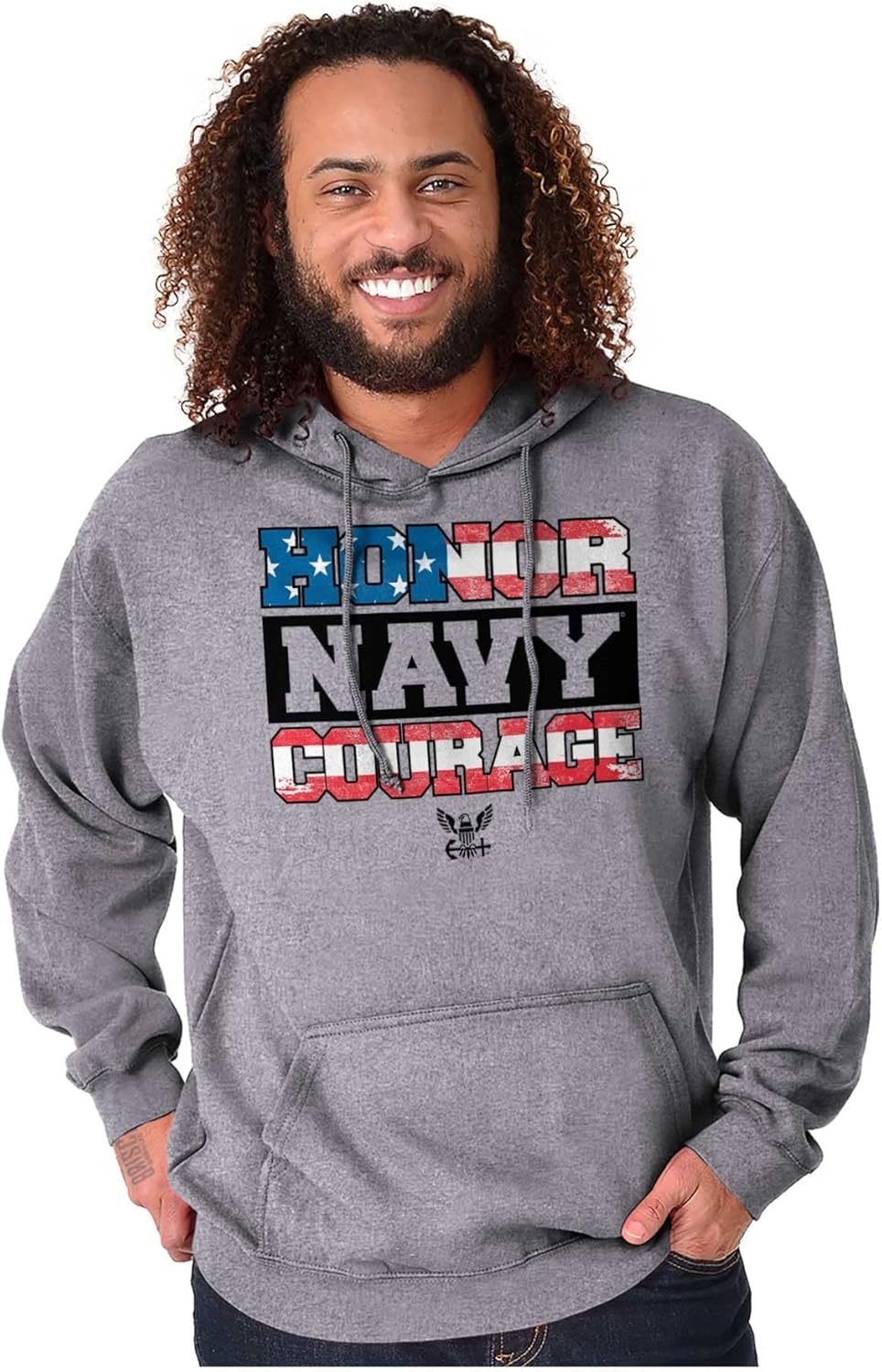 image:imageBrisco Brands Honor Navy Courage American Flag Hoodie Sweatshirt Women MenSport Grey