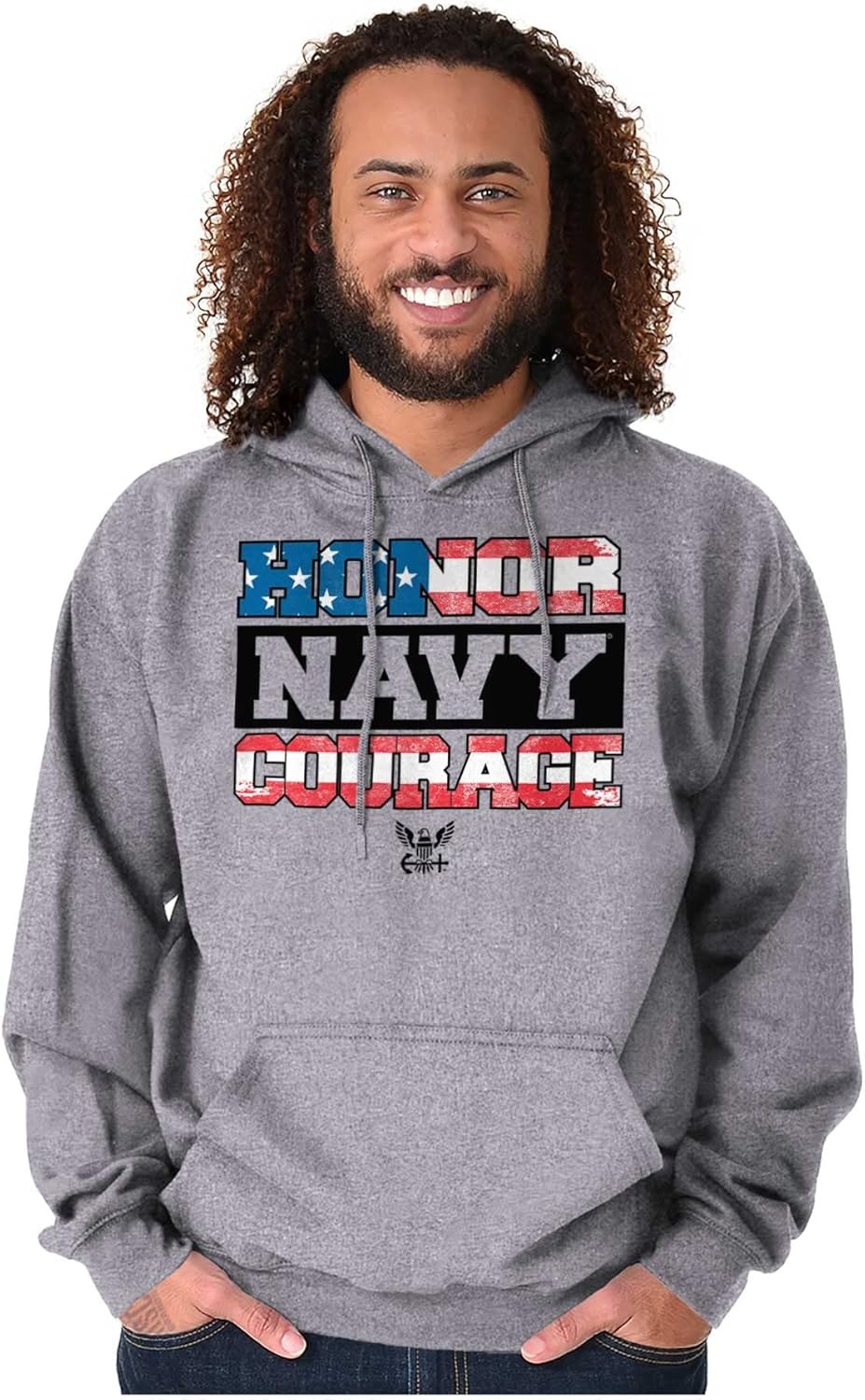 image:imageBrisco Brands Honor Navy Courage American Flag Hoodie Sweatshirt Women MenSport Grey