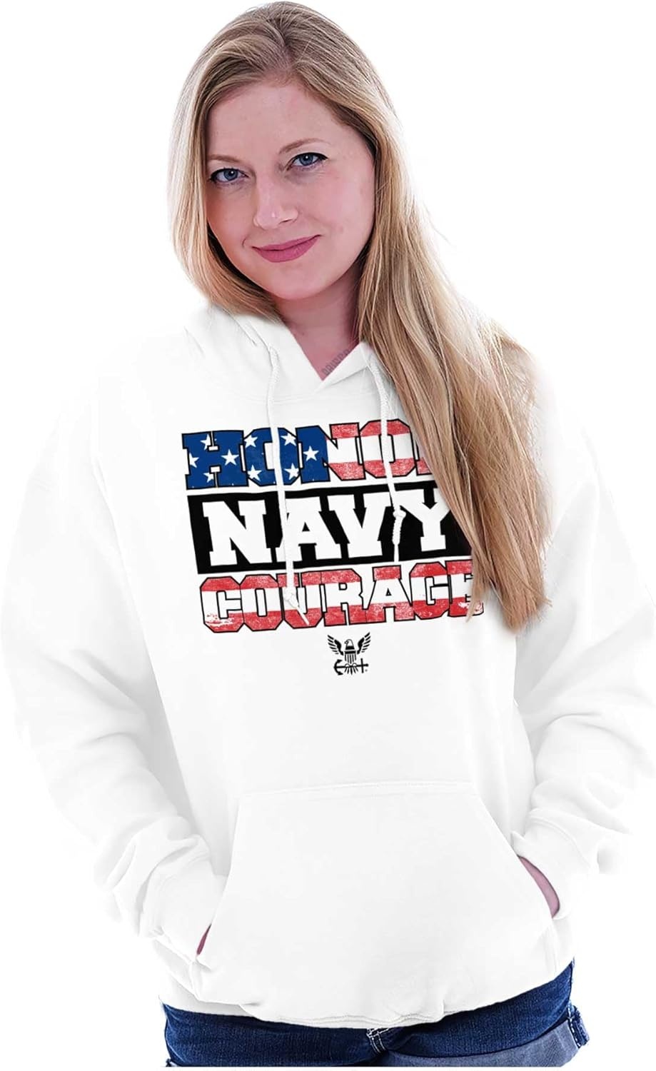 image:imageBrisco Brands Honor Navy Courage American Flag Hoodie Sweatshirt Women MenWhite