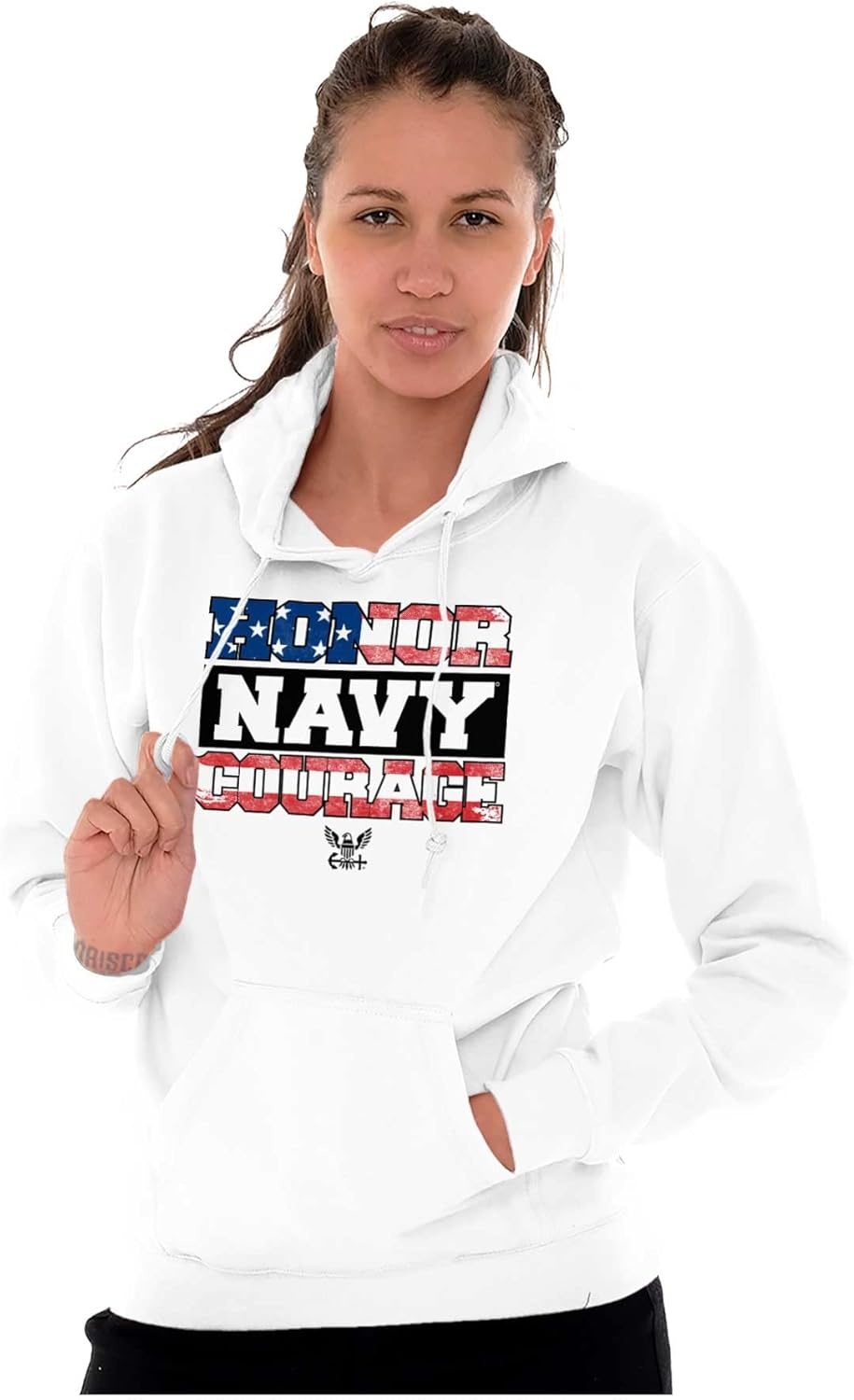 image:imageBrisco Brands Honor Navy Courage American Flag Hoodie Sweatshirt Women MenWhite