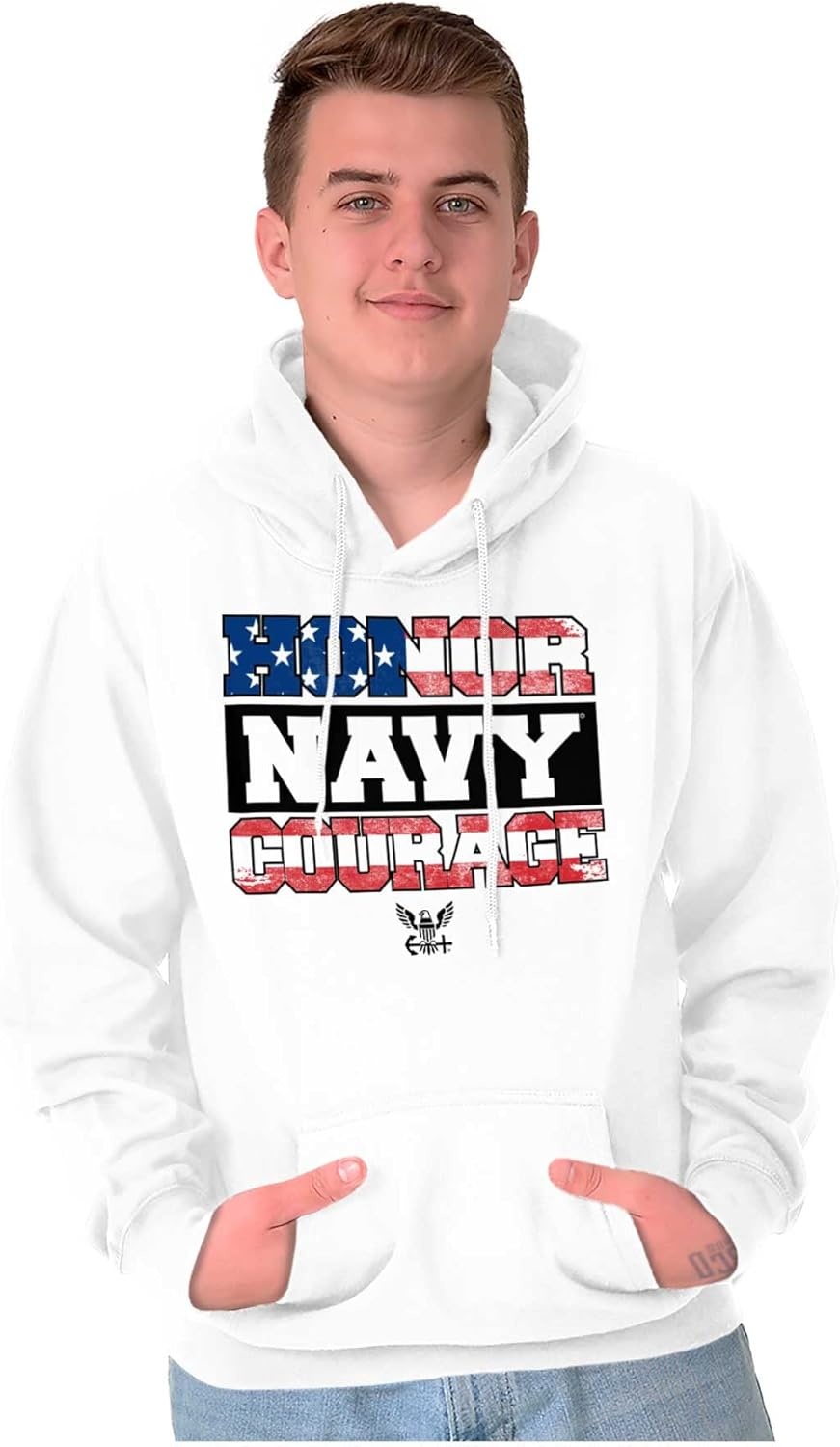 image:imageBrisco Brands Honor Navy Courage American Flag Hoodie Sweatshirt Women MenWhite