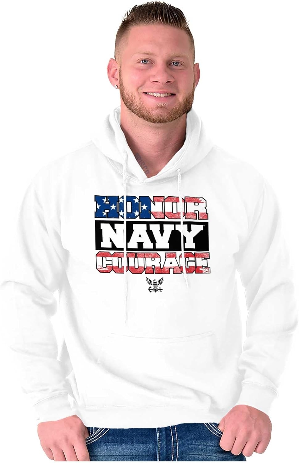 image:imageBrisco Brands Honor Navy Courage American Flag Hoodie Sweatshirt Women MenWhite