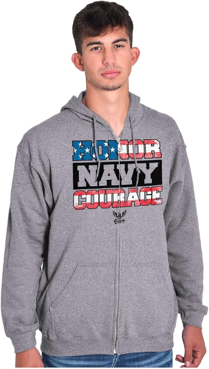 image:imageBrisco Brands Honor Navy Courage American Flag Zip Up Hoodie Mens WomensSport Grey