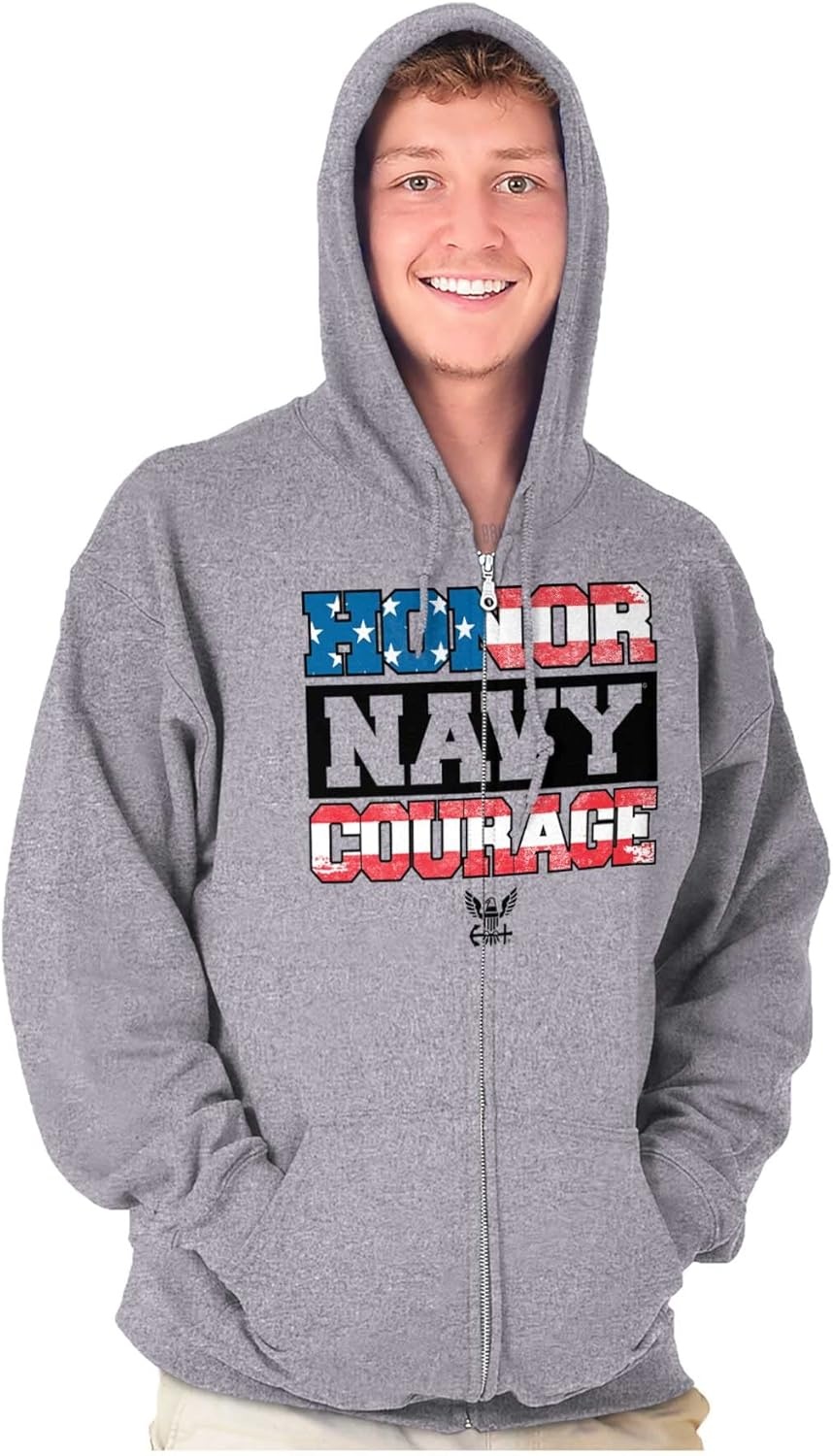 image:imageBrisco Brands Honor Navy Courage American Flag Zip Up Hoodie Mens WomensSport Grey
