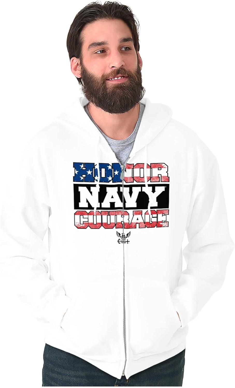 image:imageBrisco Brands Honor Navy Courage American Flag Zip Up Hoodie Mens WomensWhite