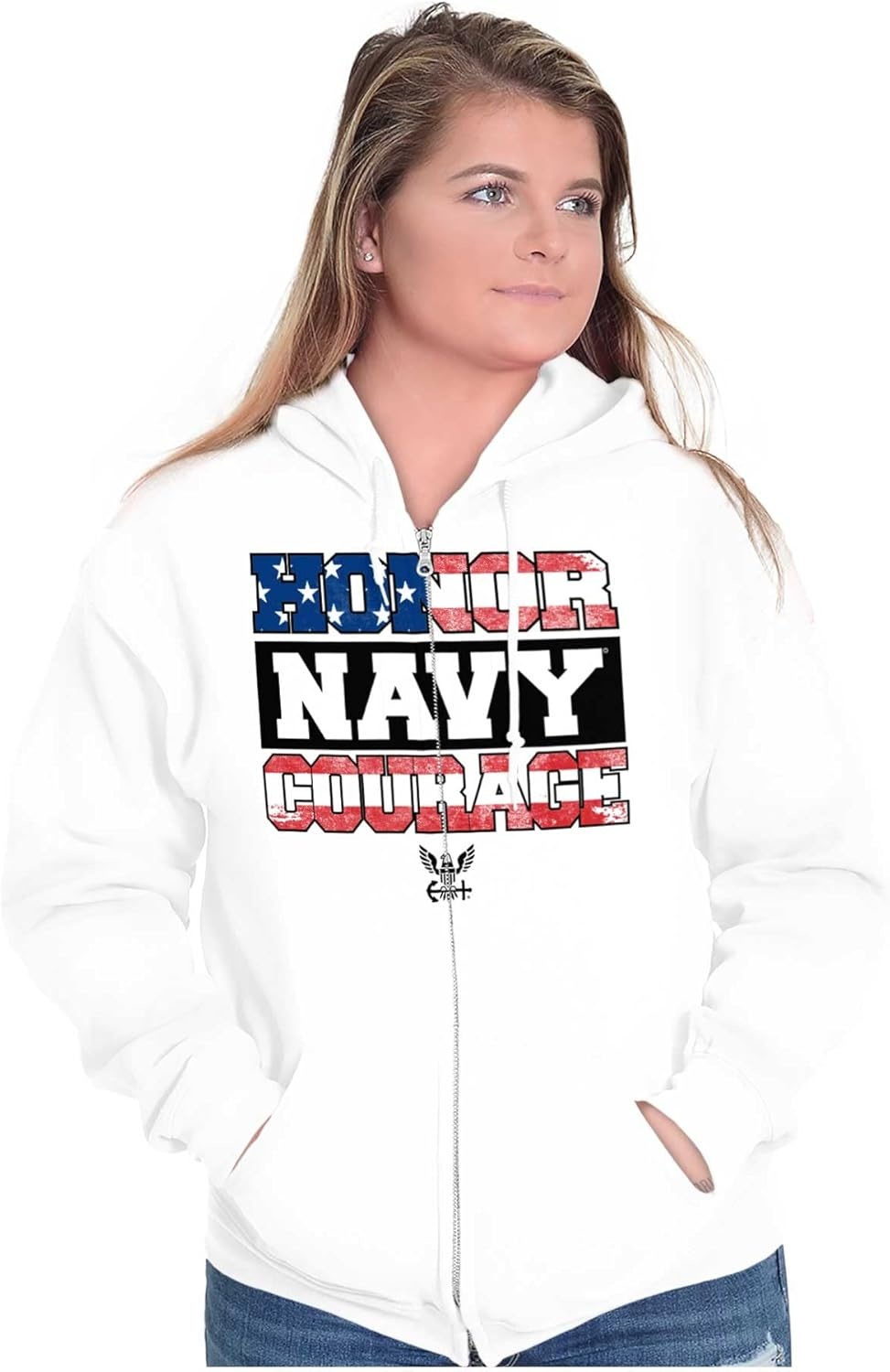 image:imageBrisco Brands Honor Navy Courage American Flag Zip Up Hoodie Mens WomensWhite